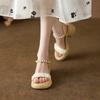 Soft leather mesh thick-soled heightening open-toed sandals women's summer new holiday style versatile pearl high heels