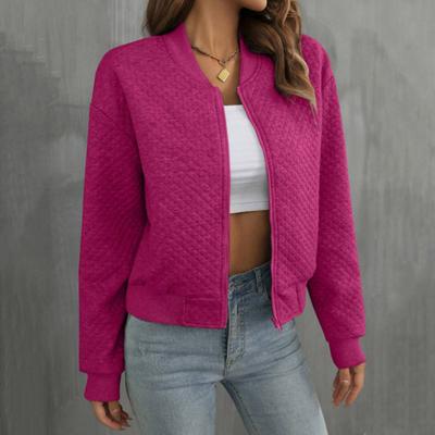 Women Jacket O Neck Solid Color Zipper Closure Coat Loose Thermal Short Type Elastic Cuffs Long Sleeved Commuting Dating Spring Fall Winter Coat