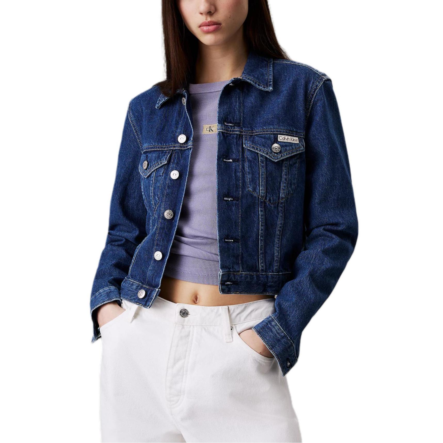 

Calvin Klein Casual Short Denim Jacket With Pointed Collar Women jackets Light-Blue J20J225183-1A4 S
