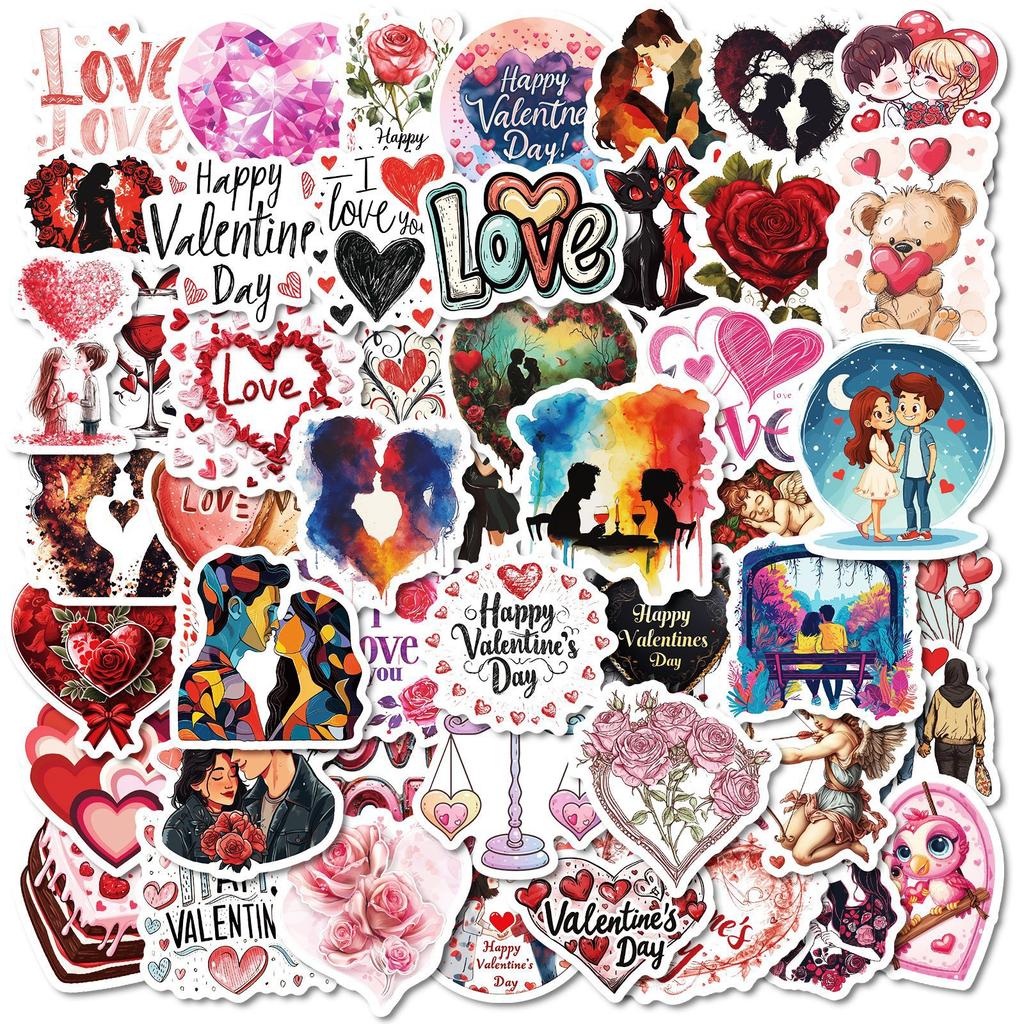 50 PCS LOVE Couple Stickers - Romantic Valentine Decals for Phone Case, Suitcase, DIY Gifts