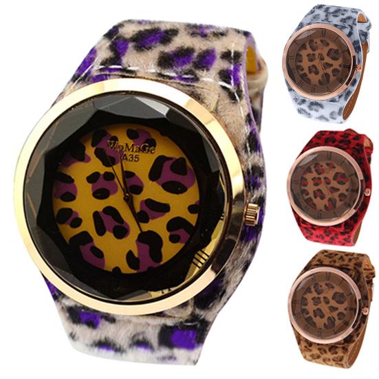 Women's Leopard Faux Leather Strap Charm Roman Numerals Quartz Wrist Watch
