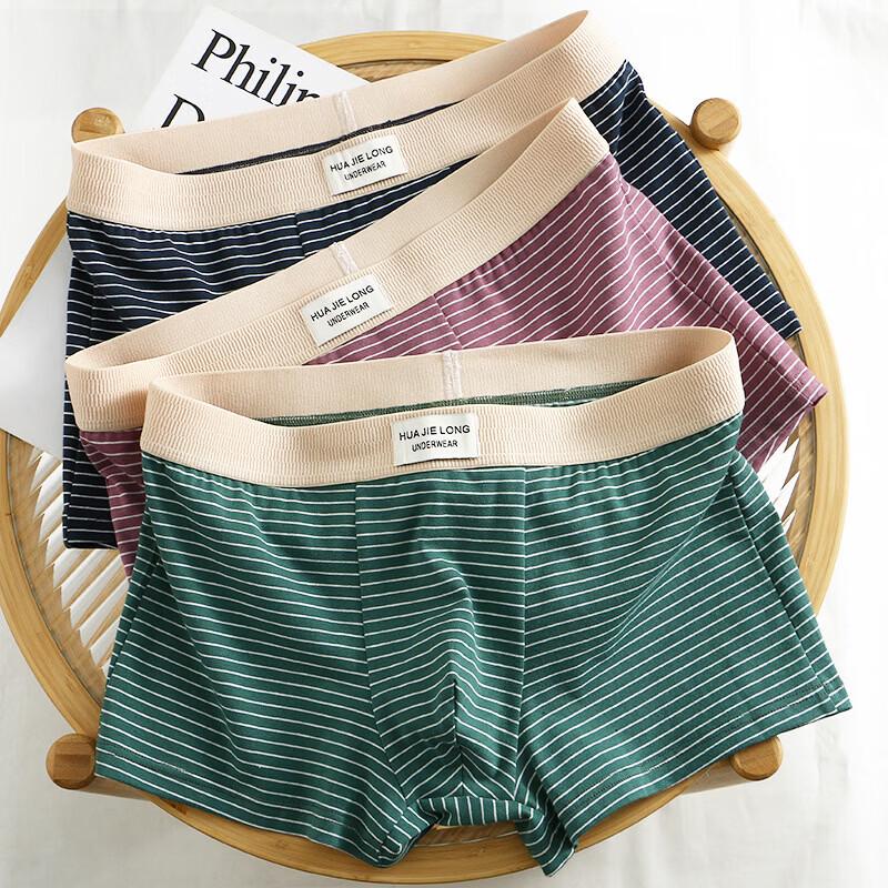 Huajielong Men's Striped Cotton Boxer Briefs