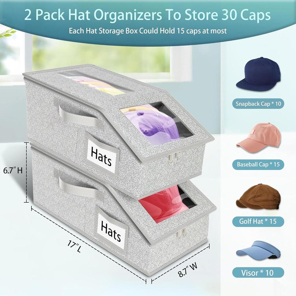 Hat Storage Organizer Stackable Hat Organizer For Baseball Caps 2 Pieces Holder Dustproof Organization For Home Closet Shelf