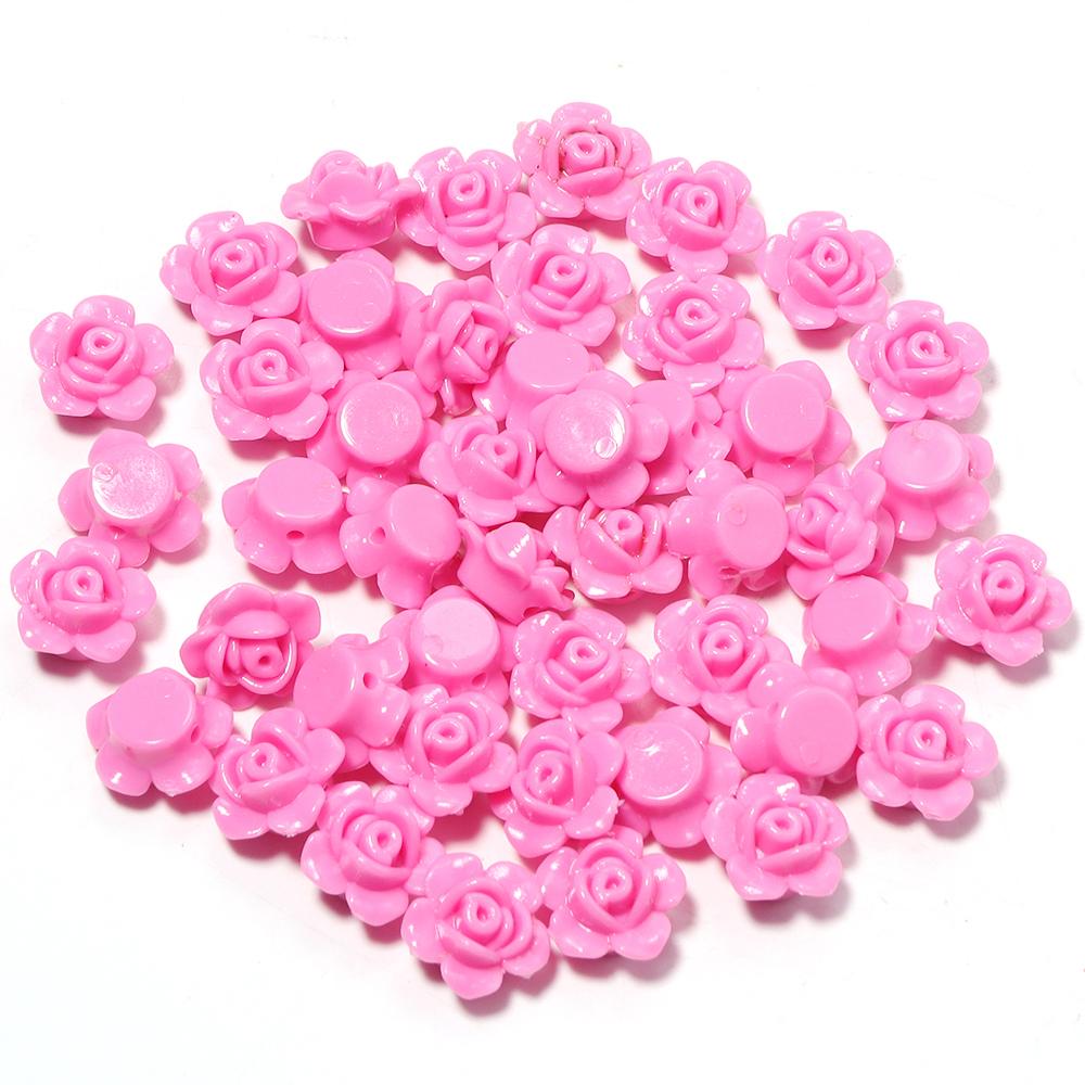 100pcs/lot Colorful Rose Flower Acrylic Beads Flat Back Loose Spacer Beads For Jewelry Making DIY Handmade Bracelet Accessories