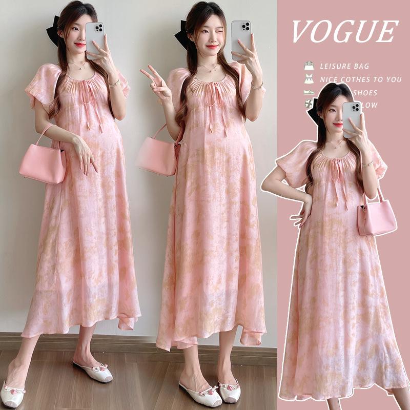 2026 Summer Maternity Short Sleeve Printed Dress - Breathable & Loose Fit Plus Size 2XL