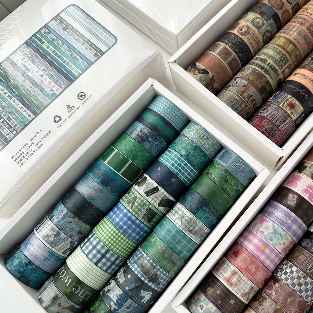 YUBBAEX Masking 36 Retro Vintage Antik Washi Wert Perfekt für und Scrapbooks Klebeband, Rollen, Muster, Klebeband, Packung, Planer, Dekorationen, Verpackung,