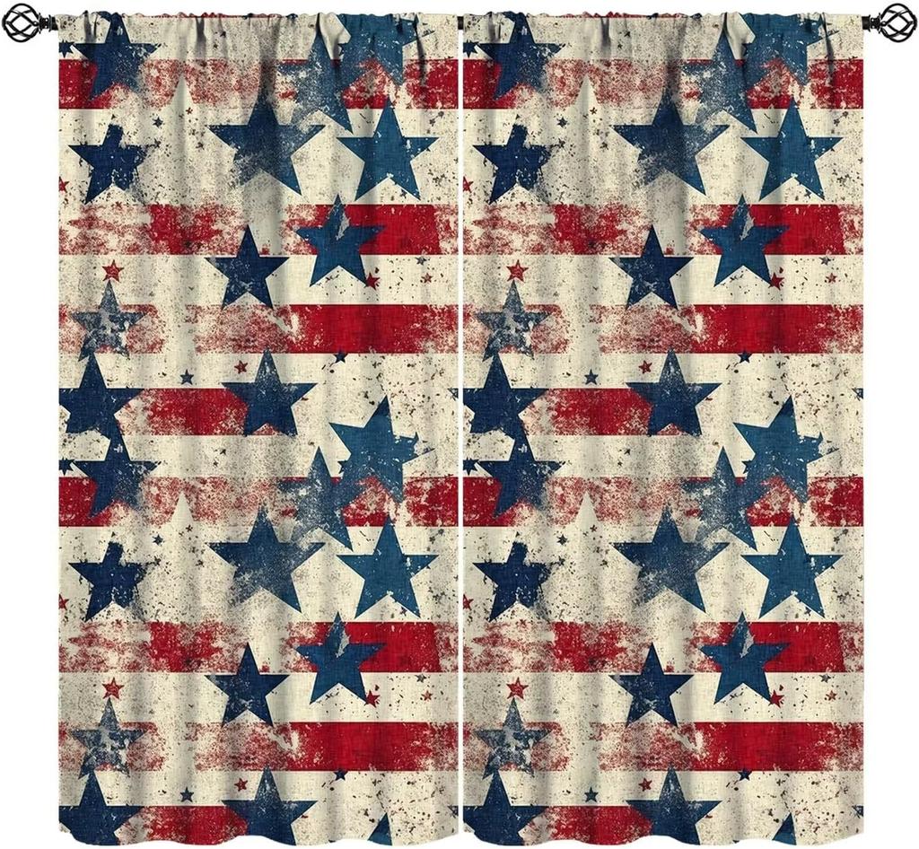 Farmhouse American Flag Curtains Boys Army Green Camo Vintage Stripe Us Print Window Kitchen Bedroom Curtain Polyester Ideal For Sleeping Area