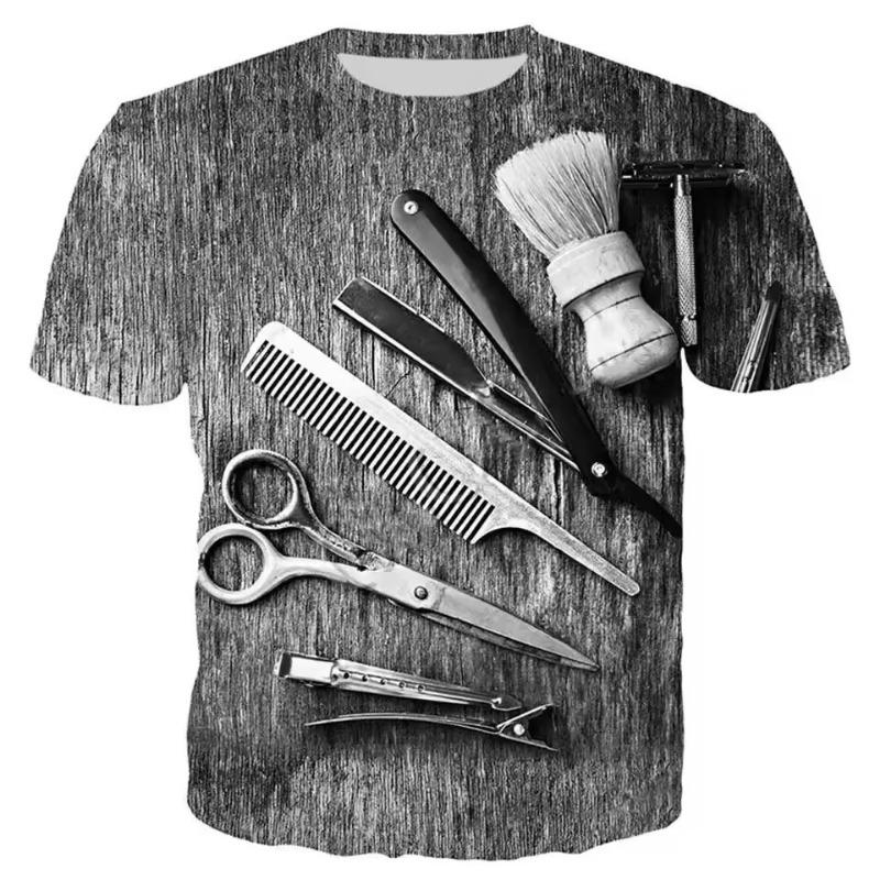 Summer Men Fun Barber Shop Tools Printed T-Shirt Fashion 3d Printed O Collar Short Sleeve Street Personality Loose Top 6xl