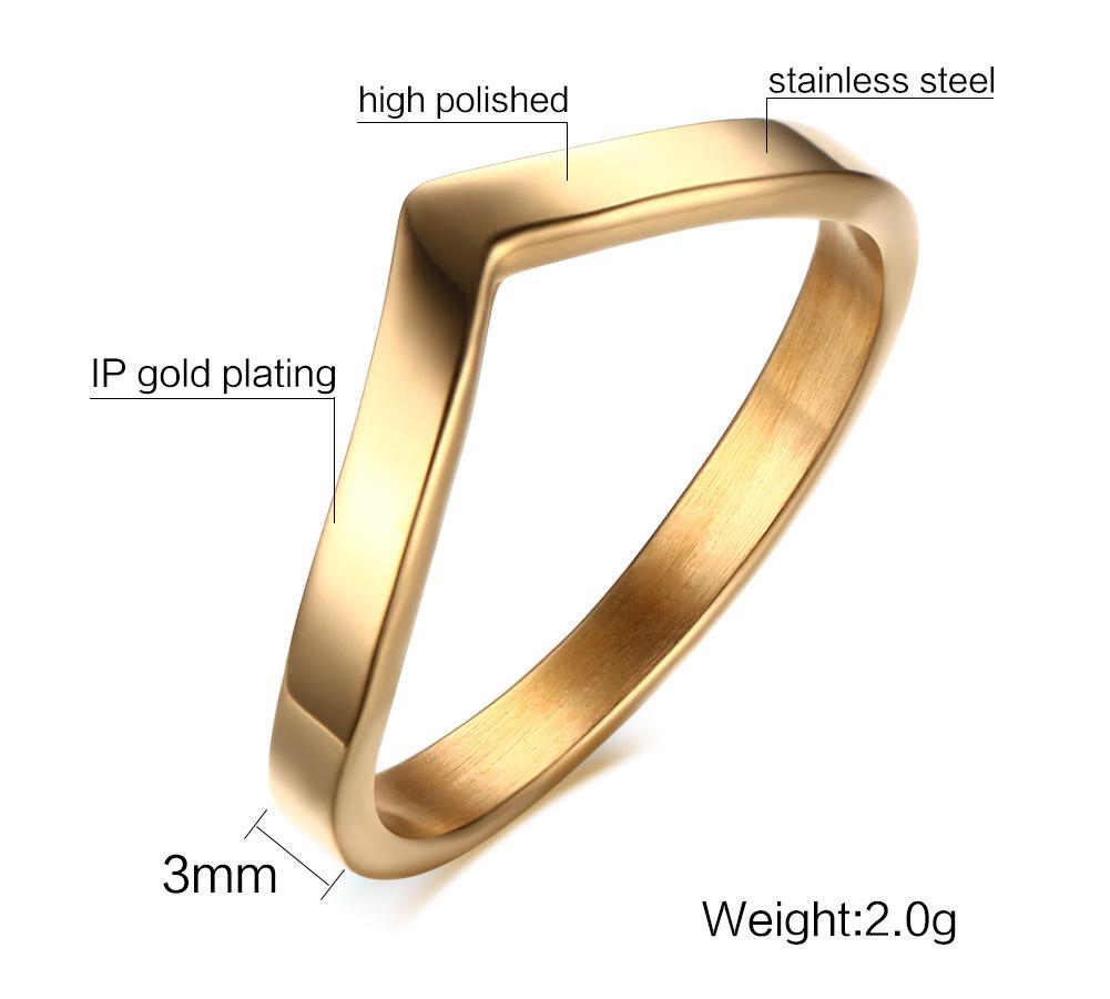 Women's Stainless Steel Gold V-Shaped Zircon Ring