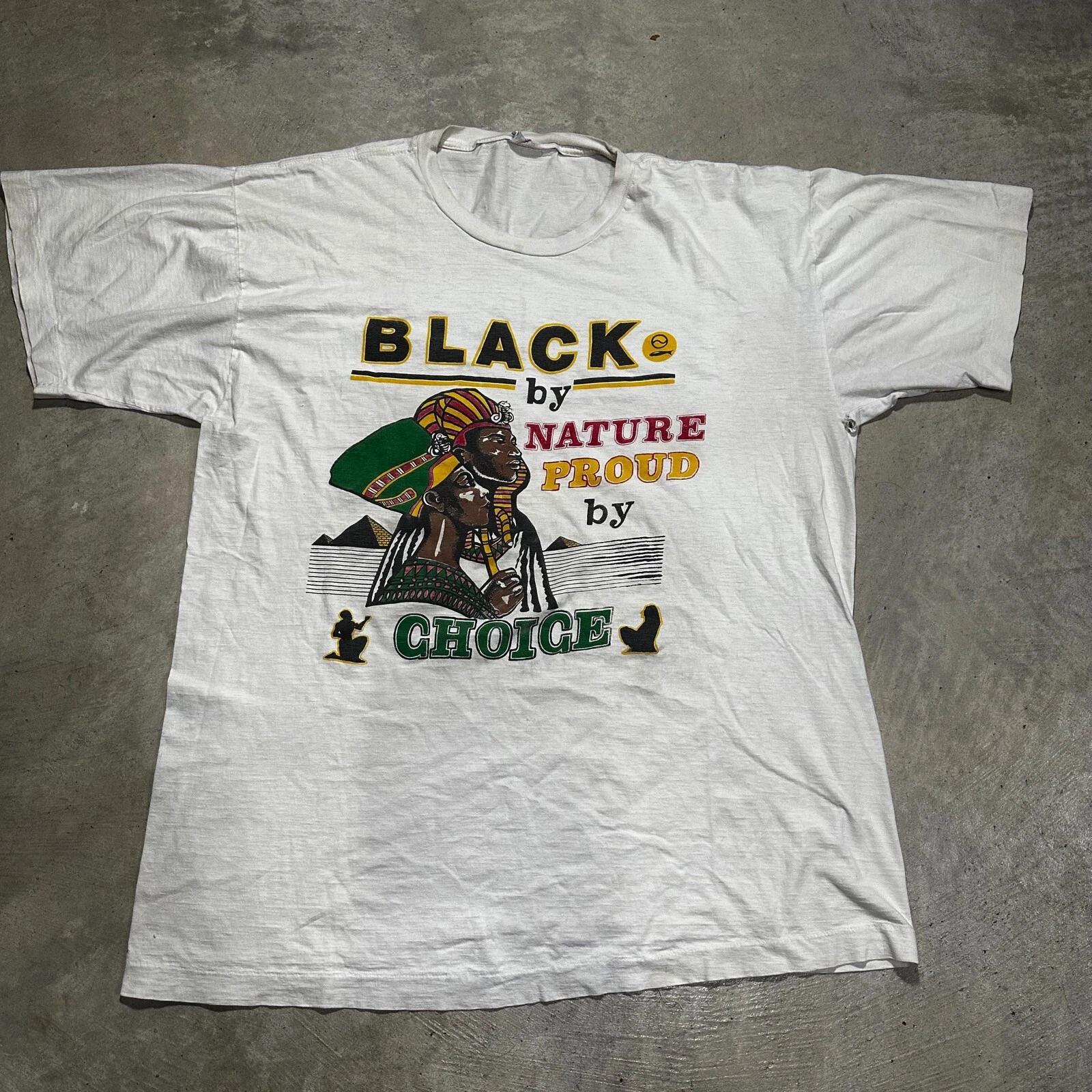 VTG 90s Black by Nature Proud by Choice Graphic T shirt Adult XXL White Distress 3XL