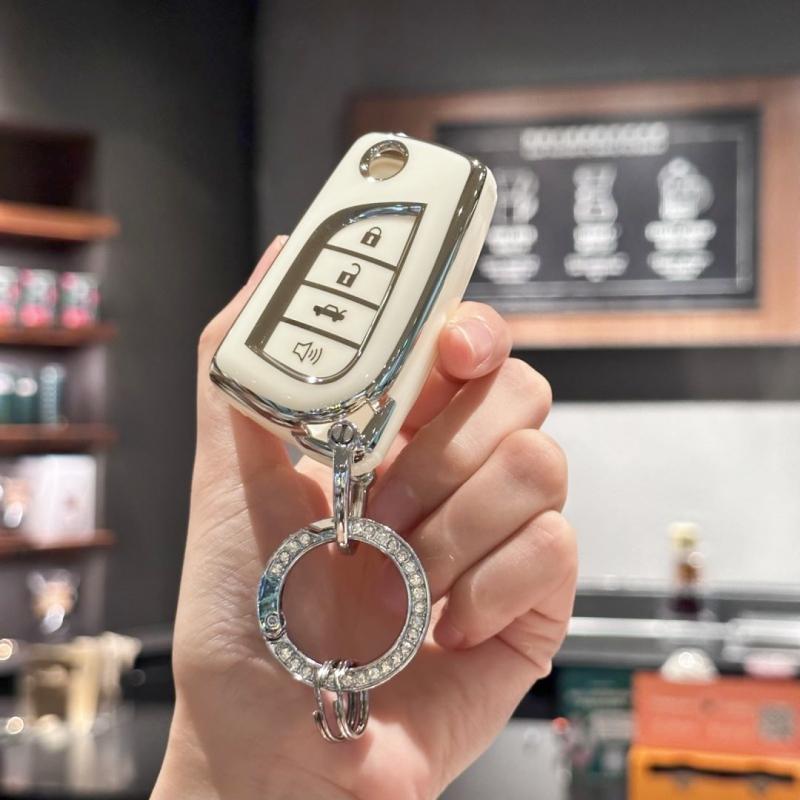 Key Fob Cover with Bling Lanyard for Toyota Fortuner Tundra Camry RAV4 Highlander Corolla Smart Key Flip Key Case Protector