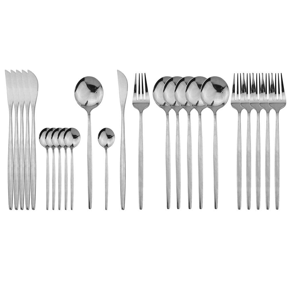 Dinnerware Cutlery Set 18/10 Stainless Steel 24pcs/set Steak Knife Fork Set Spoon Flatware Tableware Kitchen Silverware Set