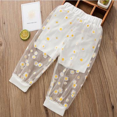 Calças infantis verão finas anti mosquito calças leggings calças casuais malha margarida coreano calças soltas