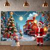 Festive Background Full Moon Merry Christmas Banner Holiday Banner Snowman Figure Xmas Tree Backdrop For Family Gathering