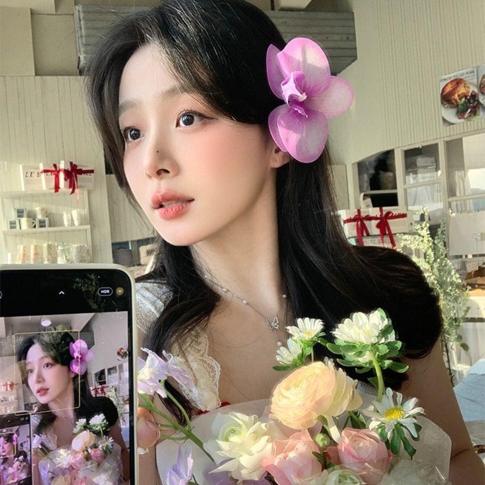 Bohemian Style Orchid Flowers Hair Clip Elegant Hair Accessories Floral Duckbill Clip  Women