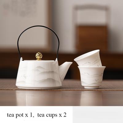 Enamel Filigree Teapot Teacup Set, Household Water Kettle Tea Set 1x Teapot(250ml) 2 Cup(70ml) Tea Tray Small Ceramic Tea Sets for Home and Restaurant