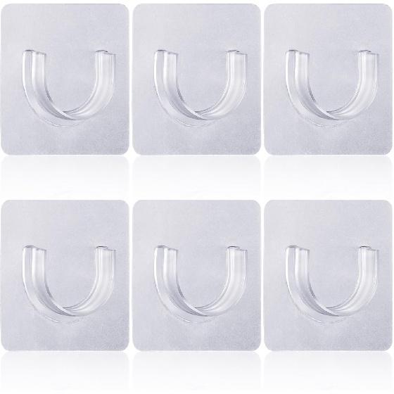 6pcs Self-Adhesive Shower Rod Holder, Clear Invisible Curtain Rod Bracket, No Drilling Wall Mount Tension Rod Retainer for Bathroom Kitchen Bedroom
