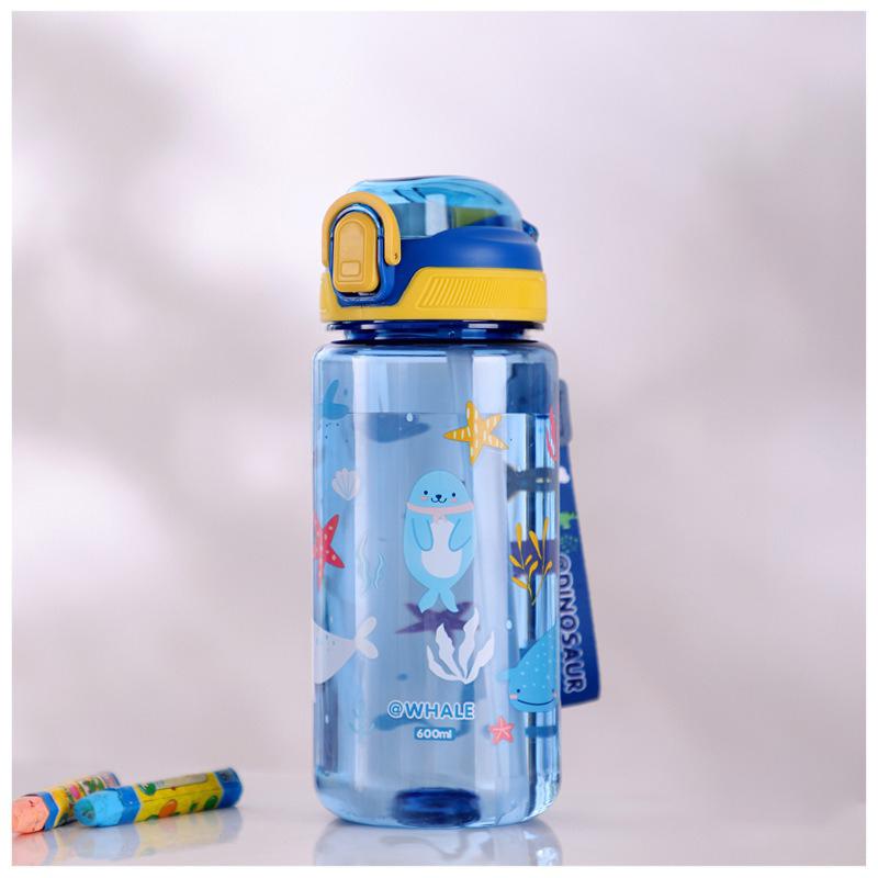 

Бутылка для воды 600 мл, мультяшное животное, портативная, с защитной блокировкой, чашка-поильник, детская, герметичная, летняя, для питья, для кемпинга на открытом воздухе, путешествий синий