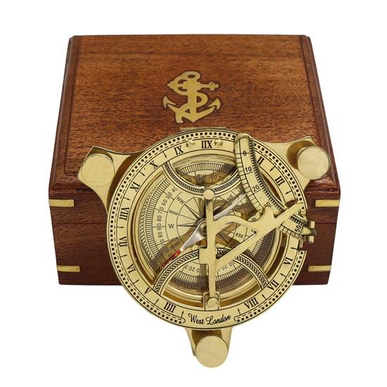 Personalised 4 Inch Brass Sundial Compass with Wooden Box