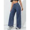 Jeans larghi da donna, stile retrò, gamba larga, tinta unita, casual, lavaggio dritto, alta elasticità, pantaloni in denim
