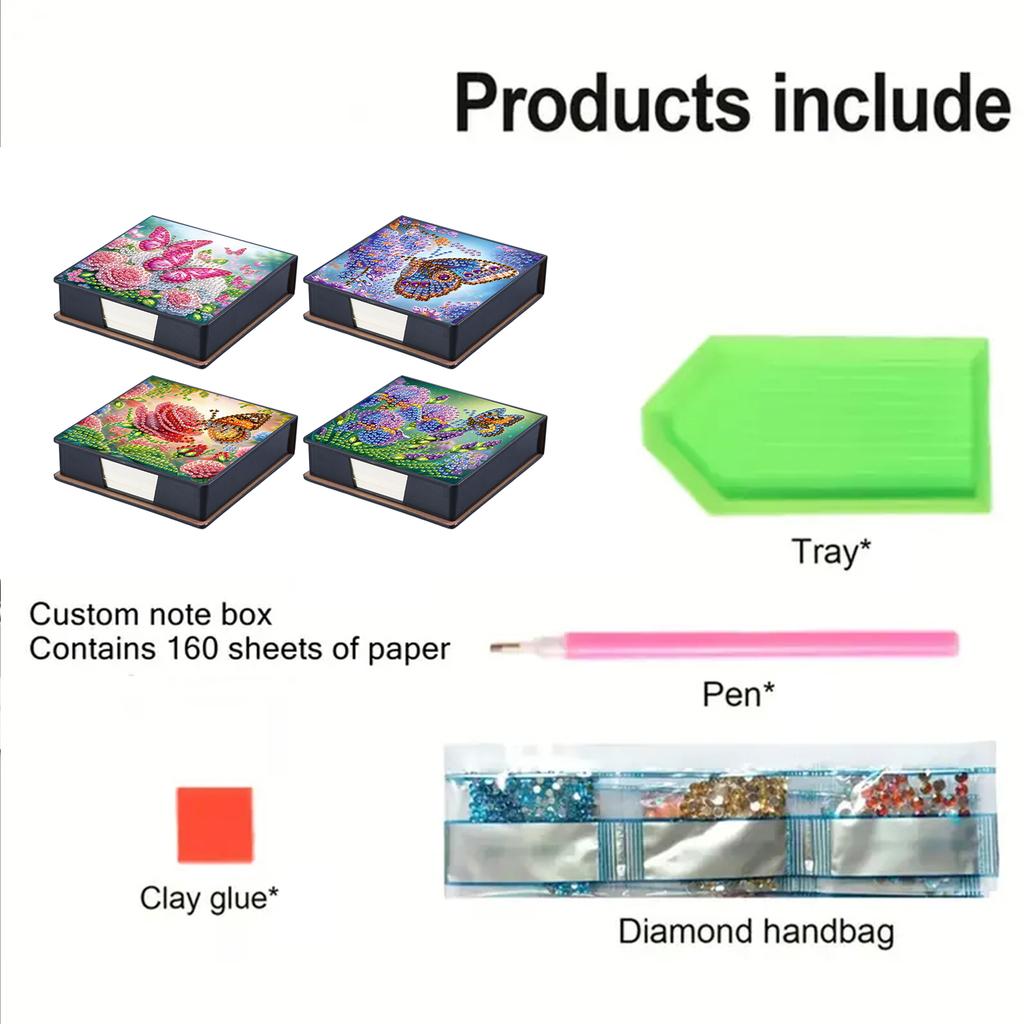 4pcs Flower PU DIY Diamond Painting Memo Pad Contains 160 Sheets of Paper Diamond Painting Note Box for Office Desk