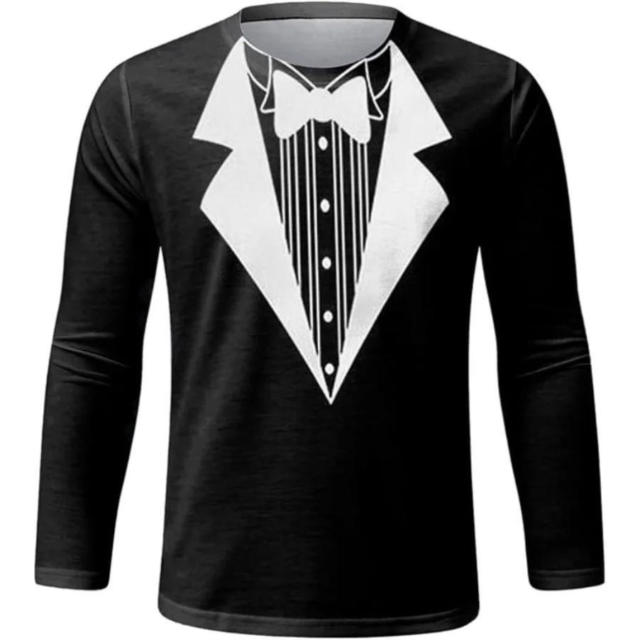 Funny Gentleman Suit Graphci Long Sleeve T Shirt For Men Casual Crew Neck Oversized Tee Shirt Tops For Men Clothes Streetwear