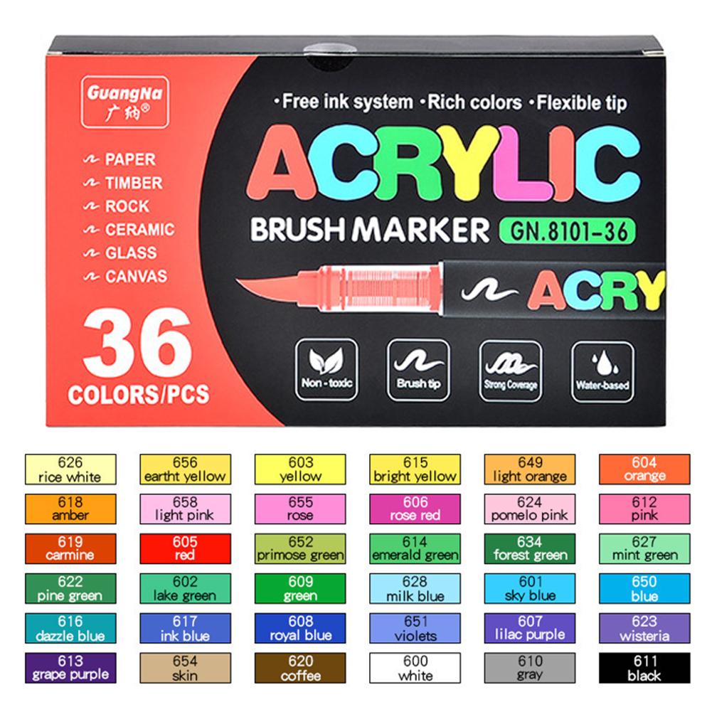 12-48 Colors Acrylic Paint Marker DIY Waterproof Soft Brush Tip Paint Pens for Wood Stone Canvas Glass Fabric Egg Rock Painting