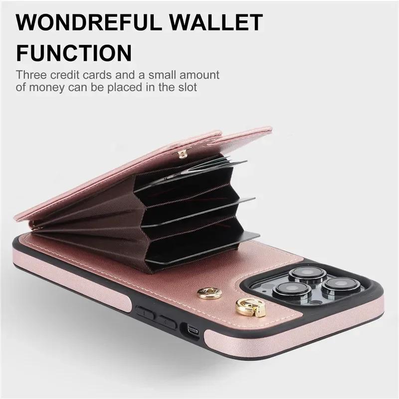 Ring Crossbody Leather Wallet Card Solt Phone Case for iPhone 16E 16 Pro Max 15 14 Plus 13 12 11 X SE 2022 Flip Purse Cover Bag