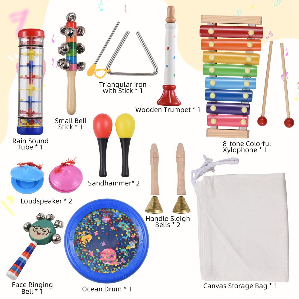 14Pcs Wooden Percussion Instruments Set Musical Instruments Interesting Interactive Games Hand Eye