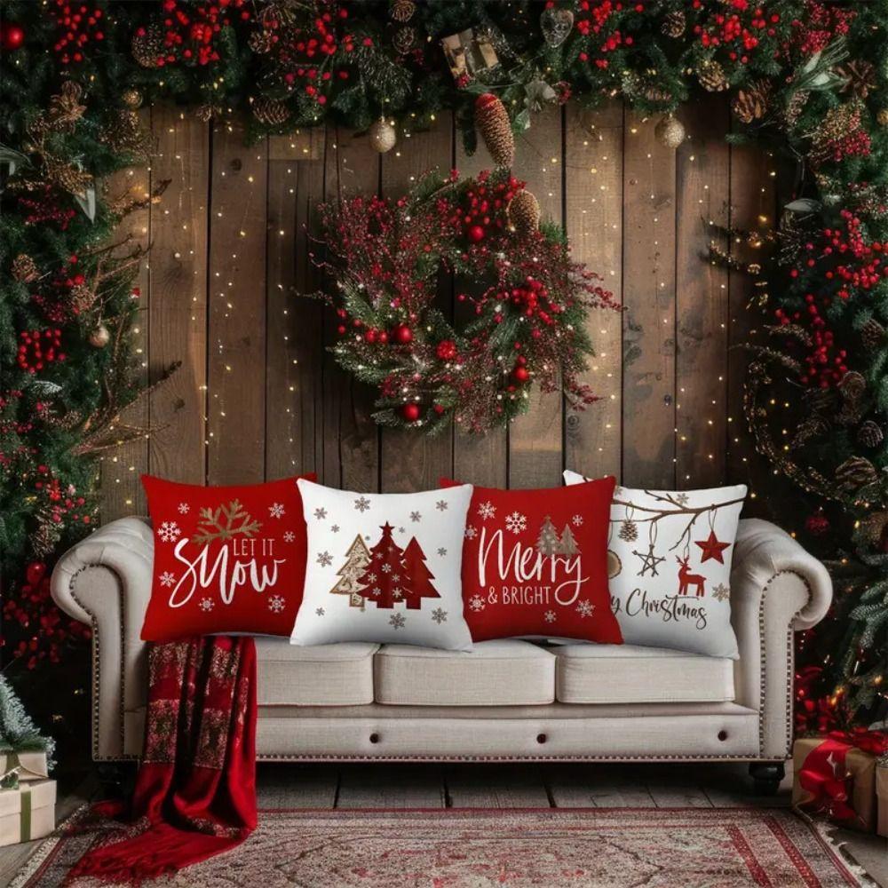 Christmas Tree Pattern Christmas Pillow Cover Breathable Comfortable Christmas Tree Pillow Cover Home Textile Cushion Pillowcase