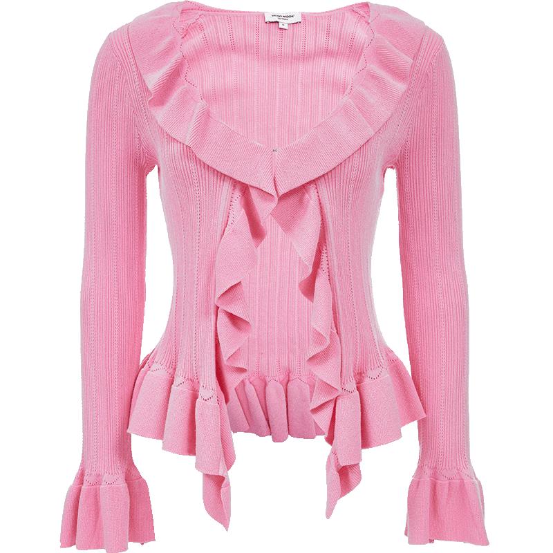 

VEROMODA Women s Bright Silk Ruffle Knit Cardigan L