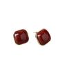 Vintage Enamel Wine Red Metal Stud Earrings For Women Fashion Geometric Square Earrings Elegant Wedding Jewelry Accessories