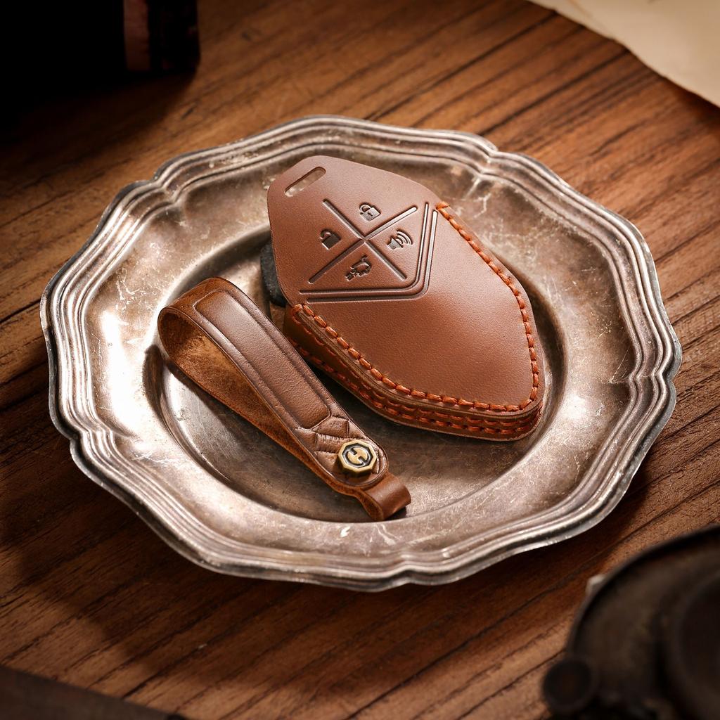 Suitable for Changan Dark Blue SL03 Smart Key Case Leather UNI-K/T UNI-V Car Key Case Ring