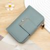 Portable Solid Color Wallet Multiple Card Anti-splash Water Women Card Bag Polyester Fashion Zipper Leather Purse for Mom