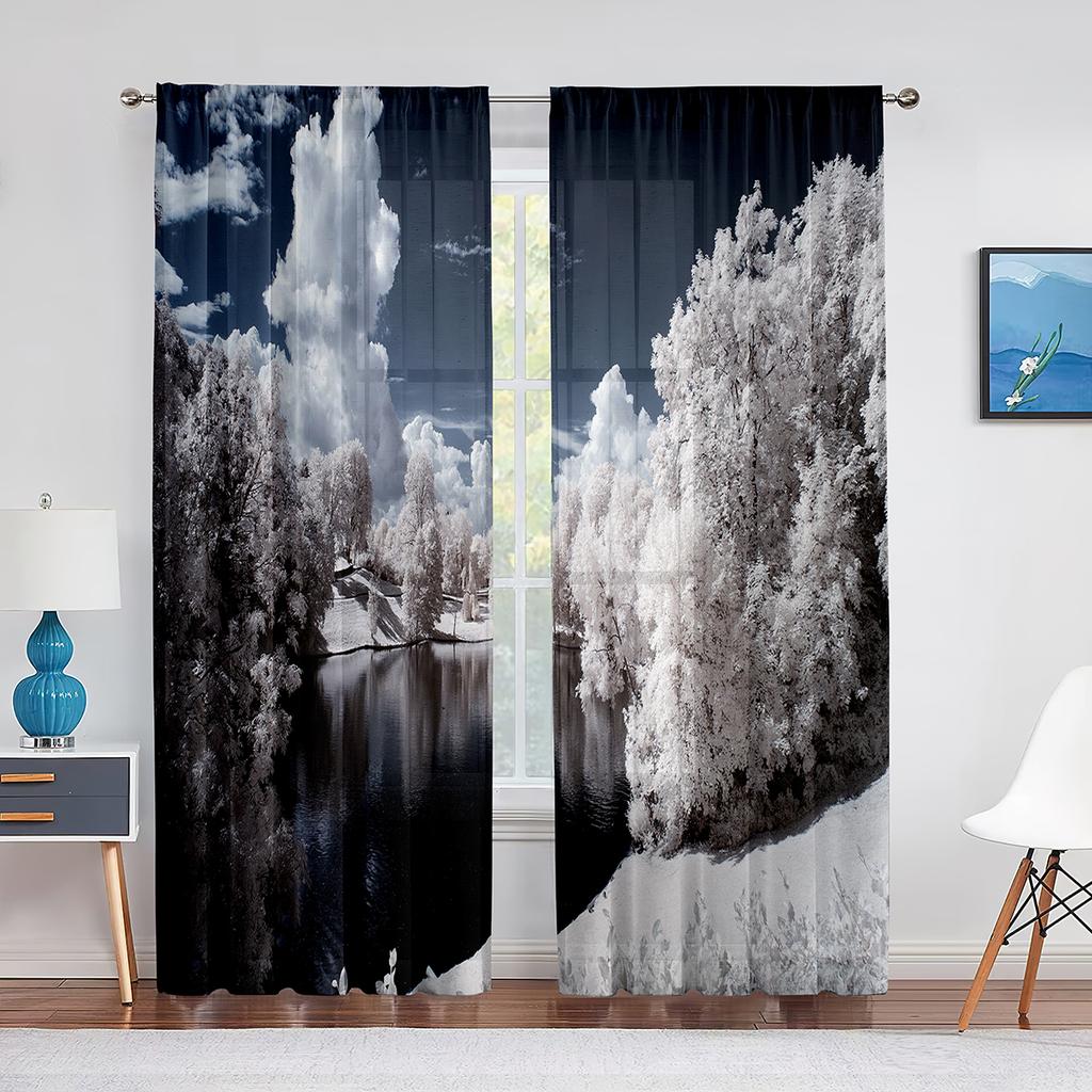 Sunset Clouds Sheer Voile Curtain Sun Rays Landscape View Art Window Tulle Curtains for Living Room Bedroom Kitchen Decorations