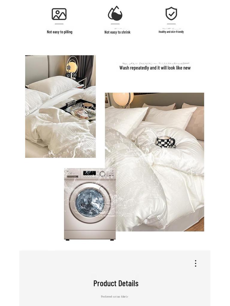 Luxurious Jacquard Cotton 4-Piece Bedding Set: High-Grade Long-Staple Cotton Quilt Cover & Bed Sheet
