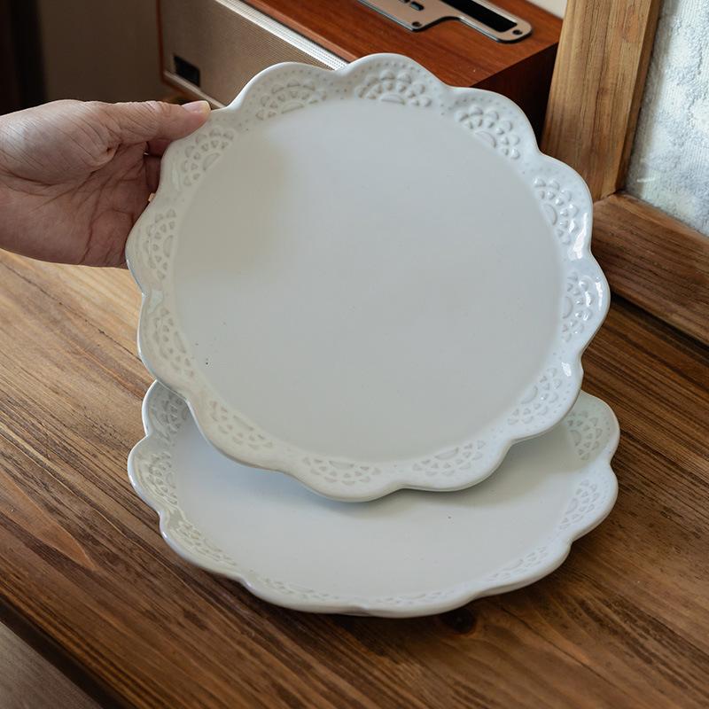 Delicate Solid Color Flower-Shaped Plate Ceramic Plate Restaurant Dessert Plate Household Dish Plate High Value Tableware Plate Dinner Plate