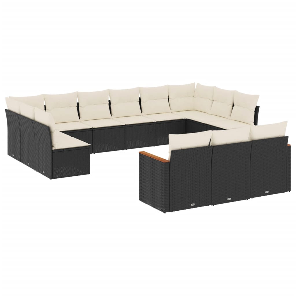13 piece Garden Sofa Set with Cushions Black Poly Rattan