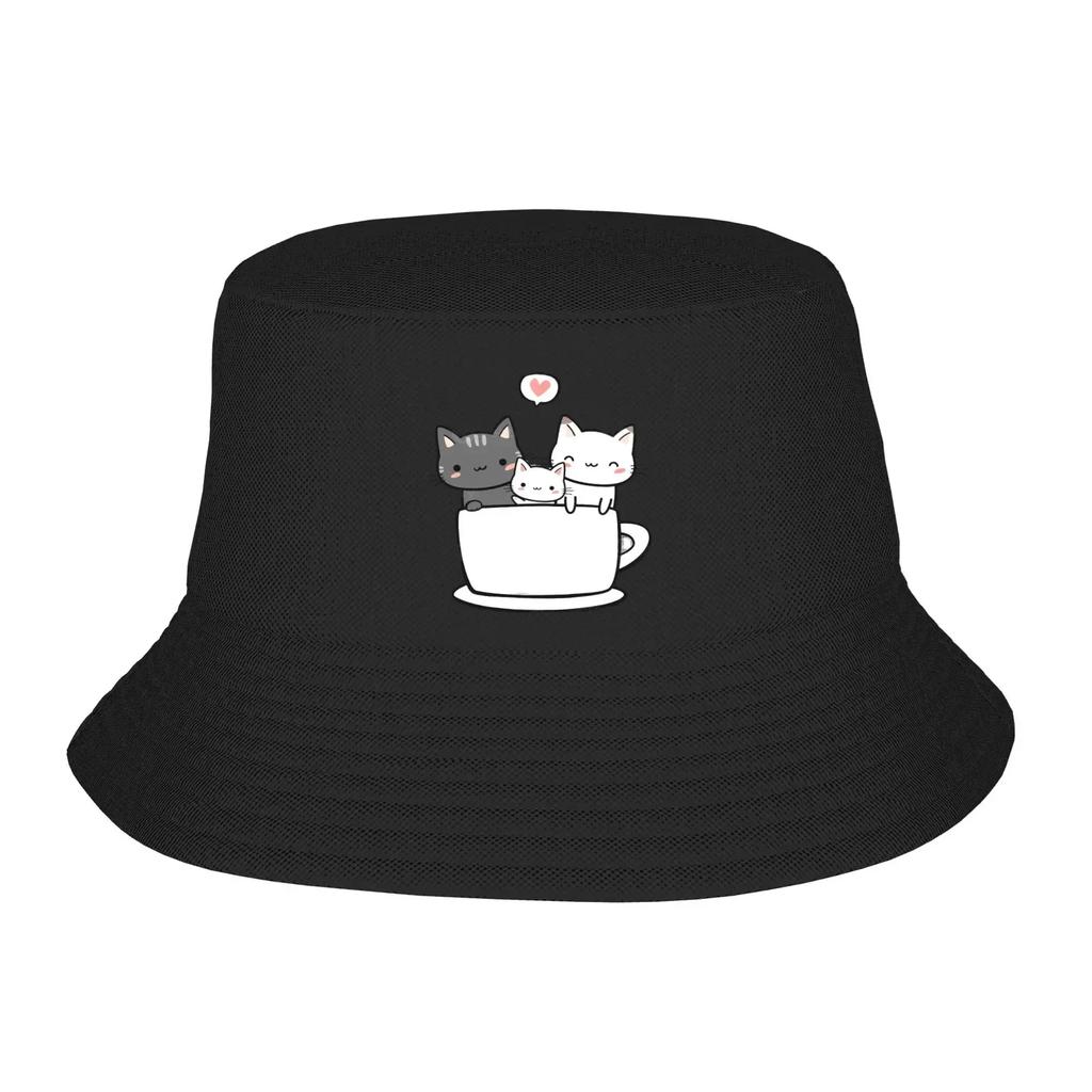 Cute Cat Design Bucket Hat Summer FisherUnisex Hat Outdoor Sun Protection Fishing Hunting Cap Unisex Ladies Sun Hat
