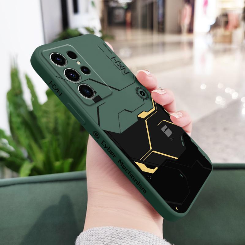 

Gold Machinery Phone Case For Samsung Galaxy S25 S24 S23 S22 S21 S20 Ultra FE S10 S10E Plus Note 20 Ultra Silicone Cover Galaxy Note 20 Ultra темно-зелений колір