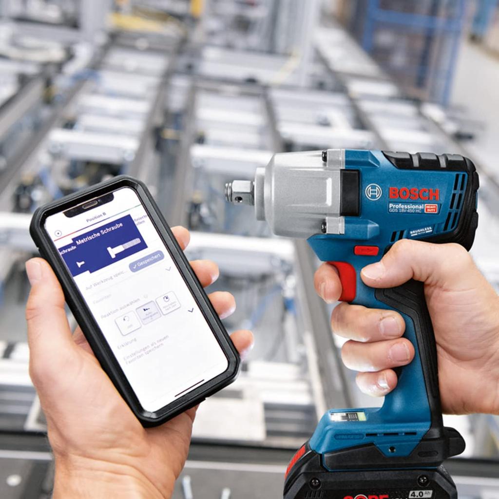 Bosch Professional 18V Cordless Impact Wrench Connectivity Case Replacement (2 5.0Ah, Charger, Chip, Included) GDS18V-450HC Bolt/Nut