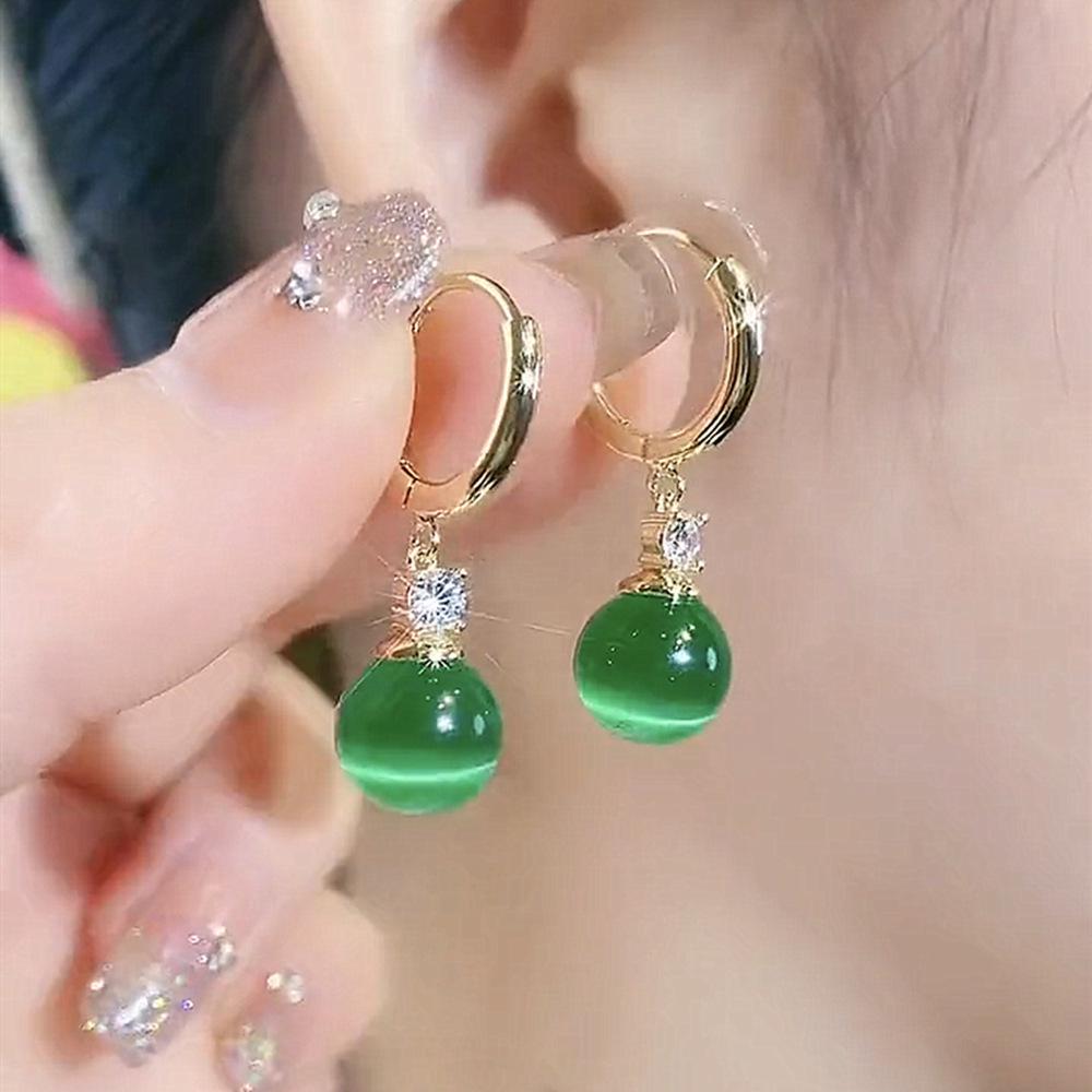 Small Green Cat's Eye Glass Earrings: Elegant and Versatile Design