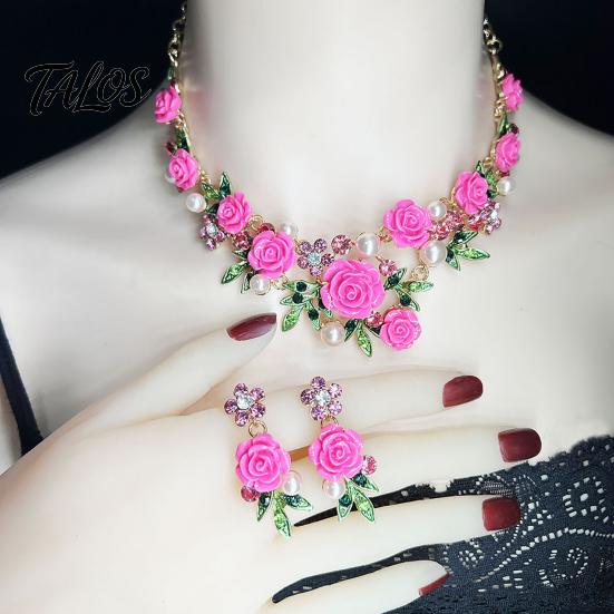 Necklace And Earrings Set 1 Camellia Choker Earrings, Faux Pearl Rhinestone Luxury Jewelry Elegant Flower for Women Daily Wear Party Date High-quality