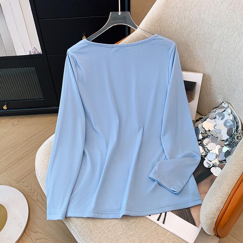 Plus Size Women's Long Sleeve Pullover Loose Spring and Autumn Round Neck Bottom Shirt