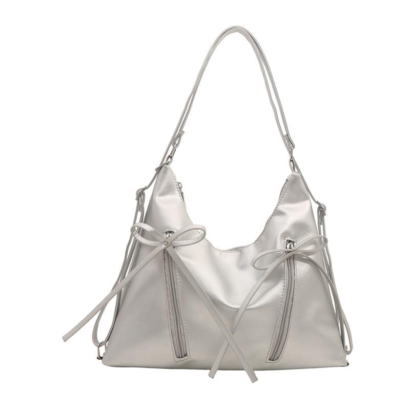 

2024 New Bow Backpack Women s Fashion Korean Tote Bag Casual Large Capacity Commuter Shoulder Oblique Span Bag срібний