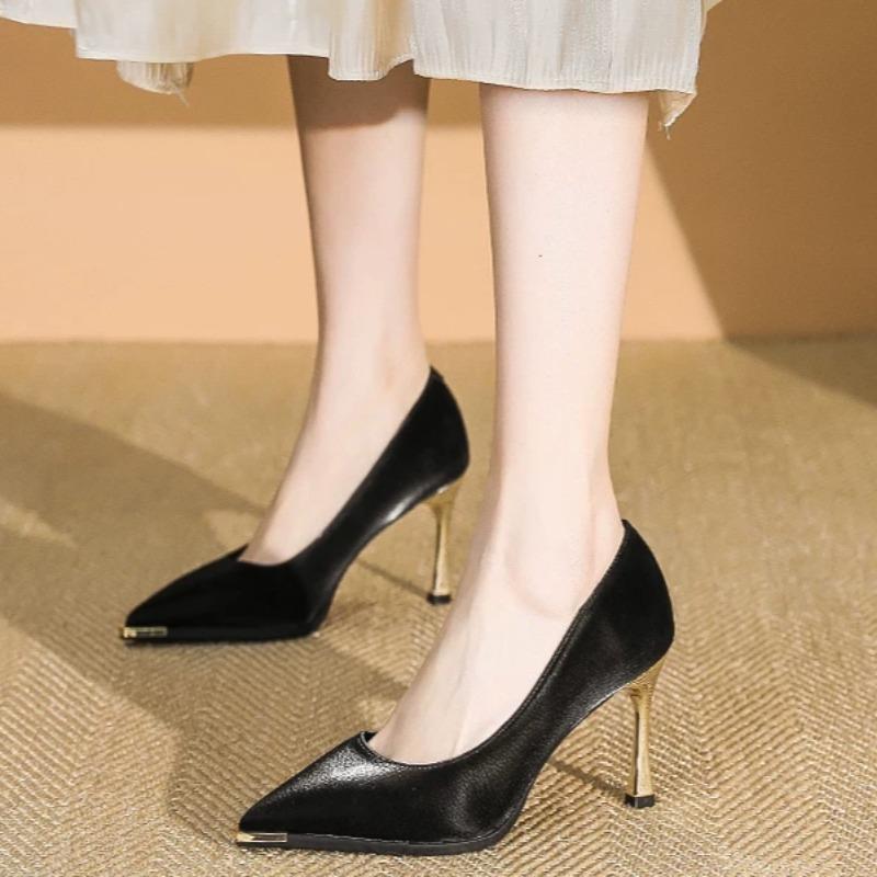 Metal Head Protection Thin Heel Single Shoes Autumn New Pointed Toe Shallow Cuff Foot Non-slip Wear-resistant High Heels