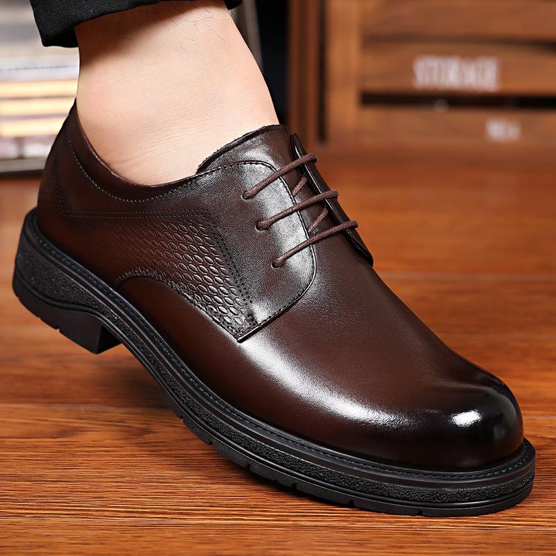 First Layer Cowhide New Men's Business Leather Shoes Genuine Leather Formal Casual Single Shoes Men's Big Toe Thick Soled Men's Shoes