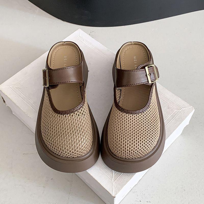 

Женские полутапочки из сетки с открытой пяткой, уличная обувь, новая летняя мода 2025, туфли Мэри Джейн на платформе, обувь на танкетке с перфорацией 40 хаки