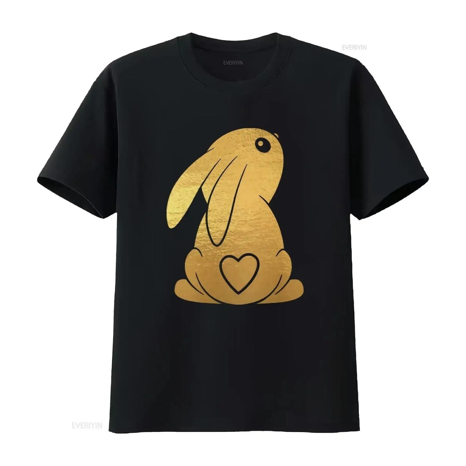 

Bunny With Heart Tail Gold Foil Rabbit Easter Love s T shirt vintage Washed Comfortable Unisex designer clothes Versatile S чёрный