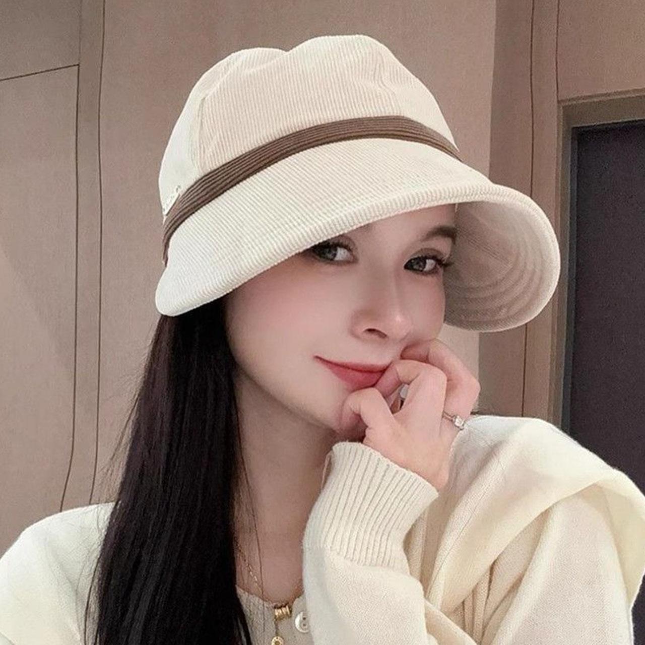 Yto Household Items Women's Color Corduroy Duckbill Hat Lady Autumn Winter Wide Brim Visors Fisherman Hats Casual Outdoor Use Heat Retaining Caps Vintage Solid Color Cm